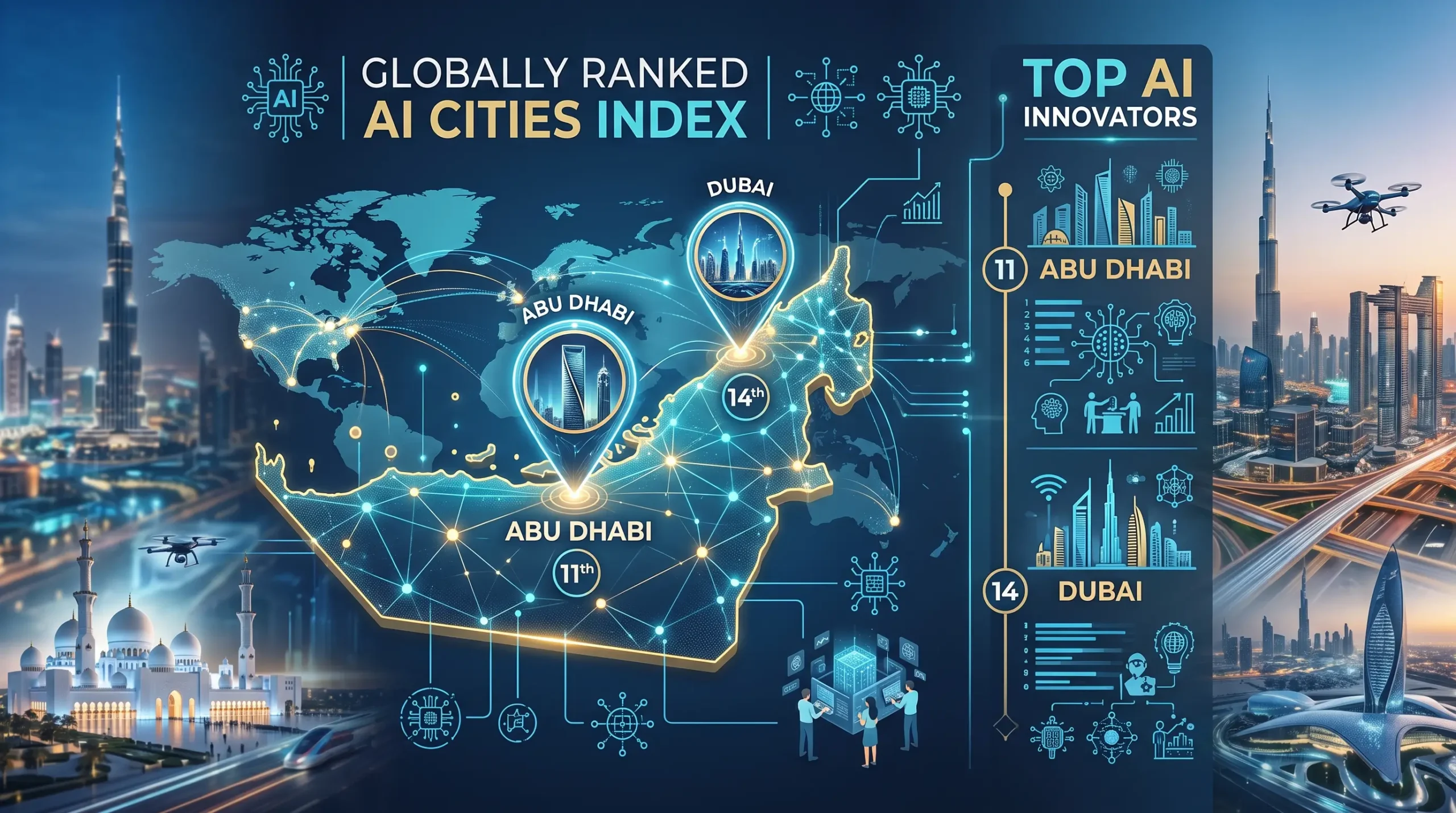 Abu Dhabi and Dubai both rank in the top 15 of the new AI Cities Index. Here's a simple look at what the ranking means for the UAE.