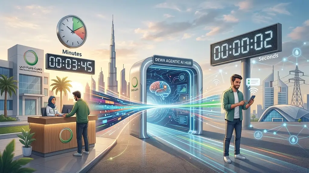 DEWA agentic AI now powers most of its services, cutting activation time from eight minutes to two. Here's a simple look at this exciting update.