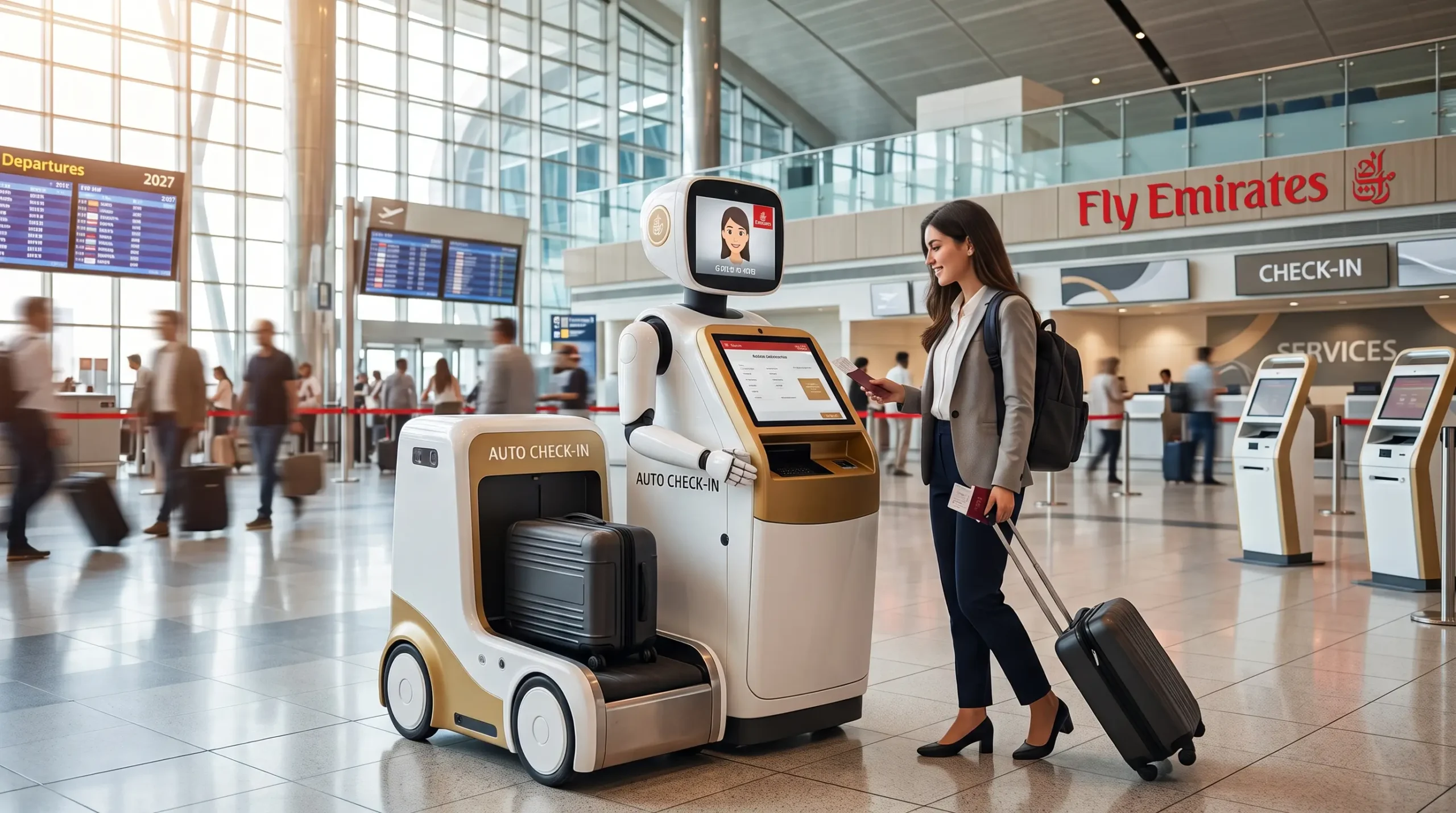 Emirates airport robots will soon check in passengers and handle bags automatically. Here's a simple look at this exciting new travel technology.